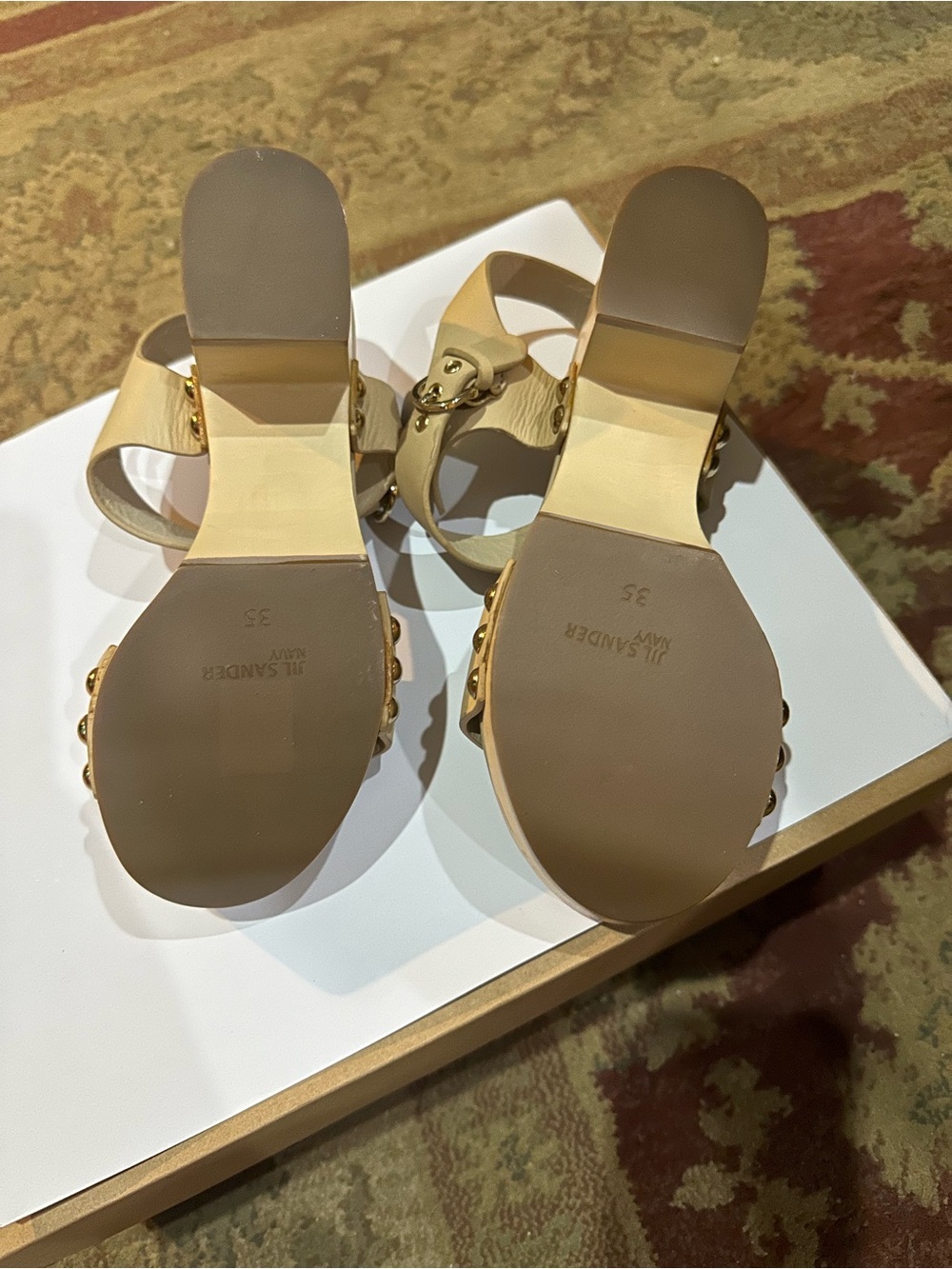 Jil Sander Beige Leather Two-Strap Sandals - Picture 3 of 8